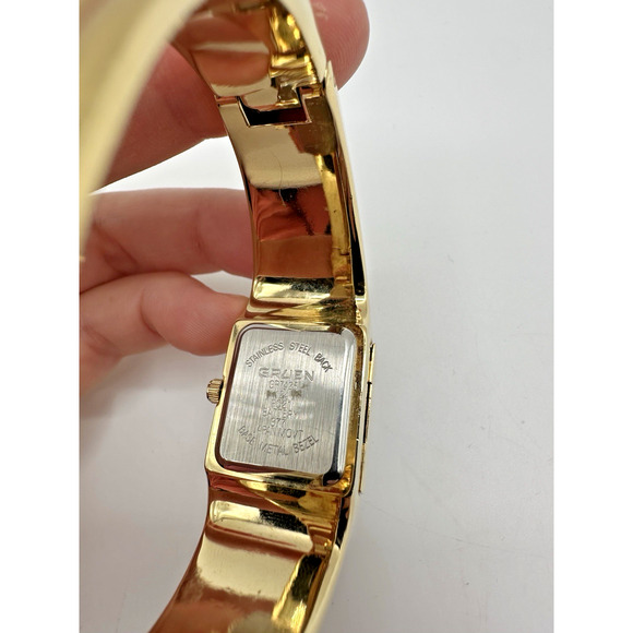 Gruen GR7425 Vintage Gold Tone Hinged Bangle Watch Blue Faceted Dial main image 6